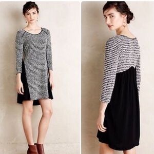 Maeve | Women’s Black & White Woven Knit Front 3/4 Sleeve Dress Size Small